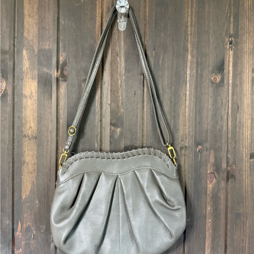 Elegant Gray Leather Shoulder Bag
